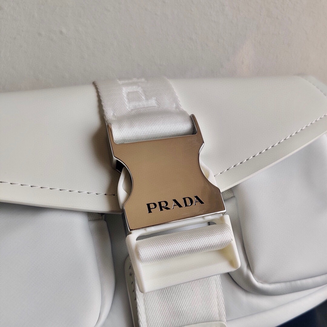 Prada Re Nylon And Leather Shoulder Bag Handbag White 1BD295